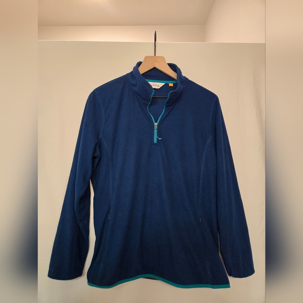 Orvis Jacket Adult L Blue 1/4 Zip Outdoors Textured Fleece Golf Jacket Mens